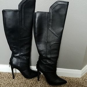 Over the knee black pointy toe boots